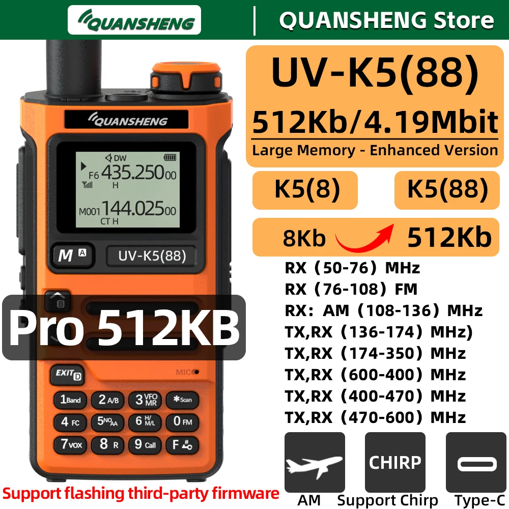 

Quansheng UV K5 88 Walkie Talkie 512Kb Large Memory Long Range Portable Two Way Radio FM Ham Wireless Transceiver Communication
