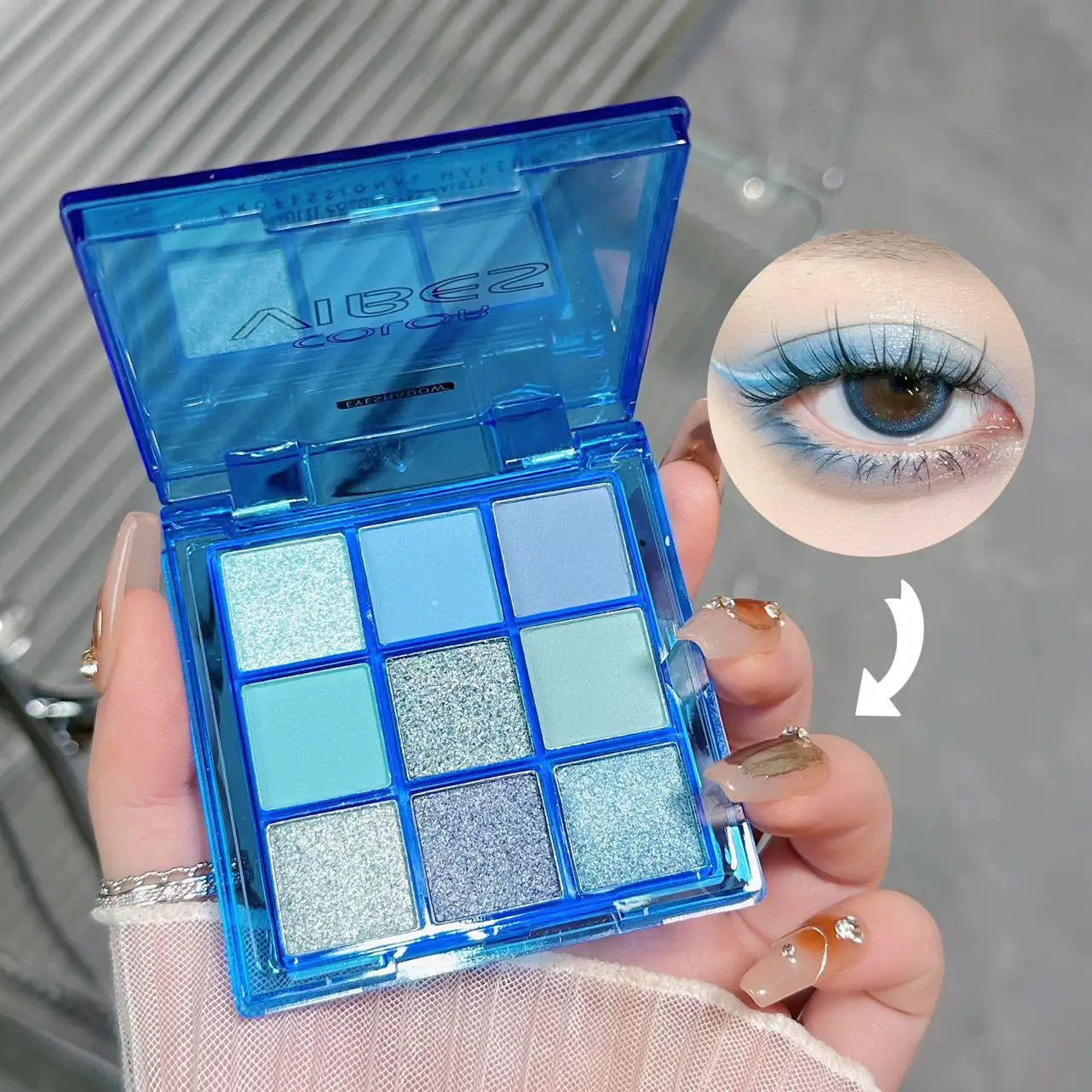 A paleta acrílica matte das sombras de olho, olho impermeável compoem, 9 cores, azul, roxo, brilho, brilho, perolado