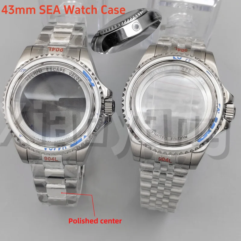 43mm Sea Diver Watch Case With Mid Center Polished Bracelet/ Jubilee Band Fit NH34NH35 NH36 PT5000 ETA2824 Miyota 8215 Movement