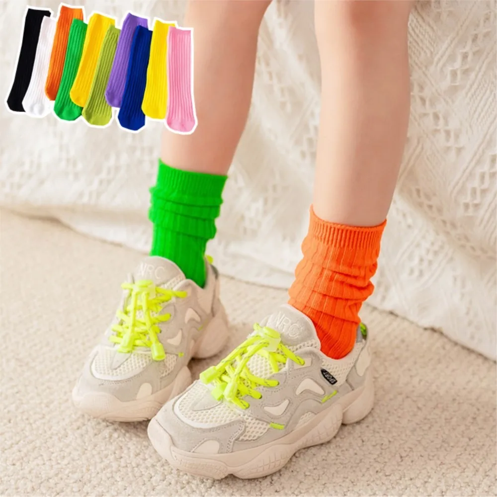 Children's stacked socks-straight, heel-less, double-needle striped stockings