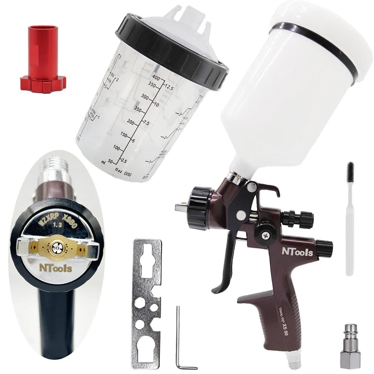 Narrow slit nozzle Pneumatic spray gun, 1.3mm, 600ml +400ml mixed cupused for car and furniture painting, uniform atomization