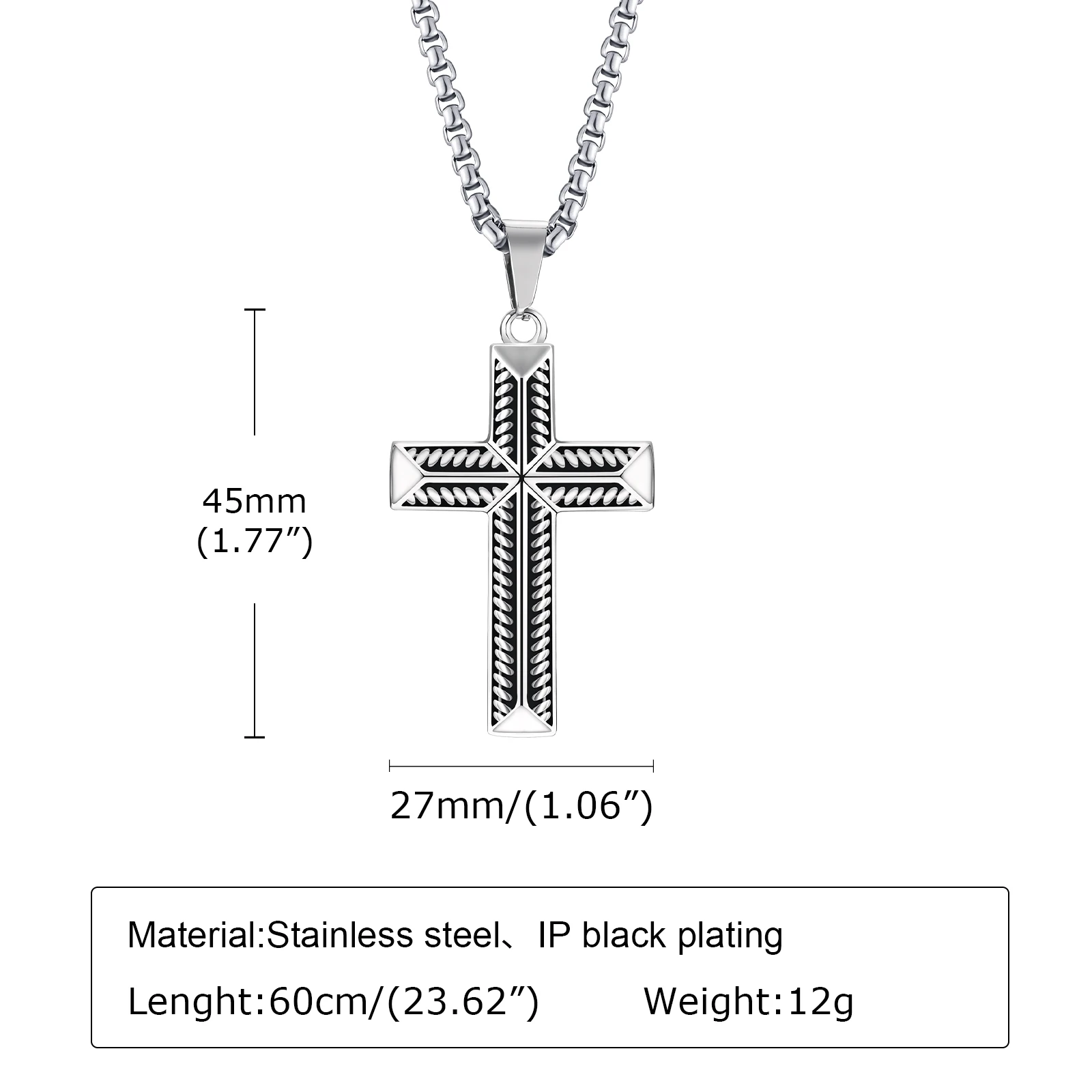 Vnox Stylish Cross Necklaces for Men, Stainless Steel Solid Cross Pendant Collar Prayer Religious Christian Gifts Jewelry