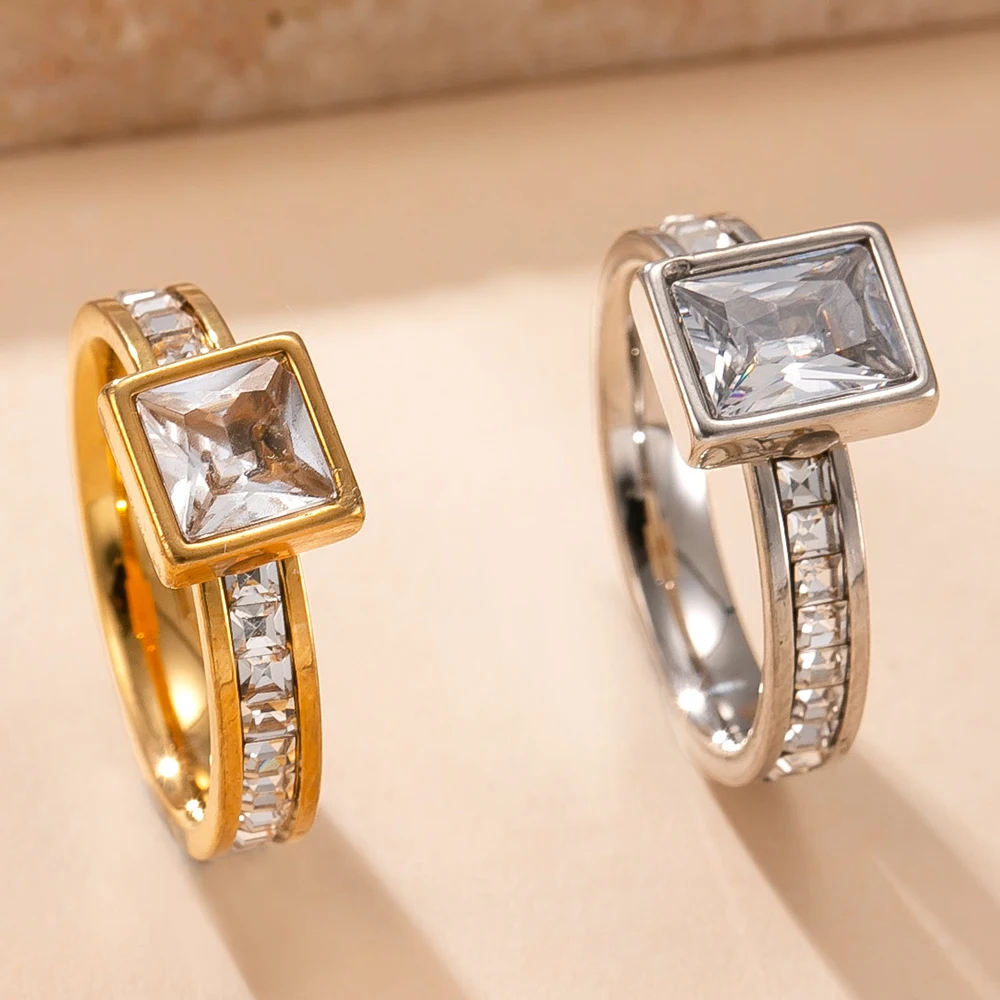 클래식 레트로 이중 레이어 지르콘 반지 여성용 스테인리스 스틸 18k 금도금 웨딩 반지 엄마와 연인을 위한 선물 참