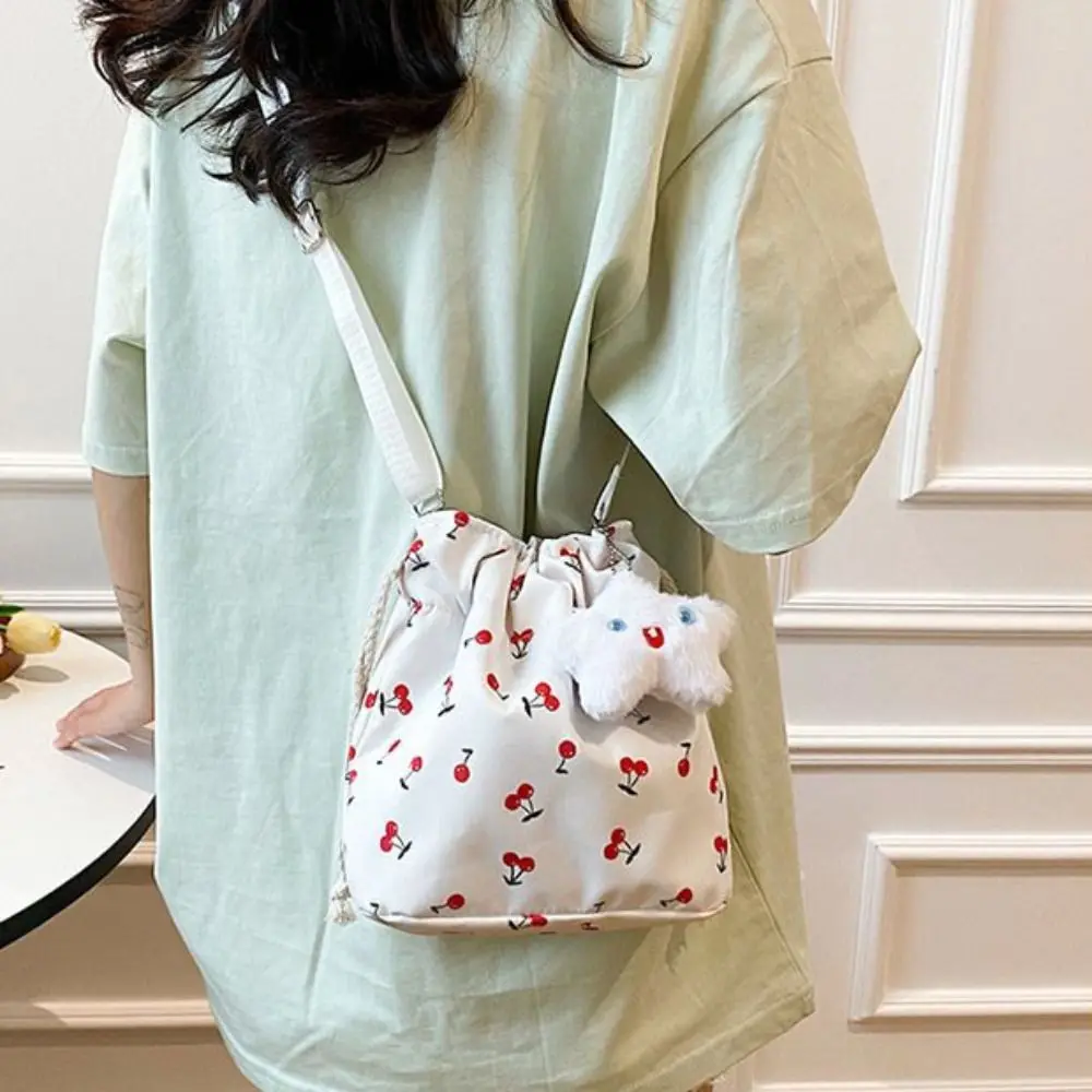 

Commute Drawstring Bucket Bag Large Capacity Handbag Cherry Crossbody Bag Makeup Storage Bag Shoulder Bag Drawstring Bag Girls
