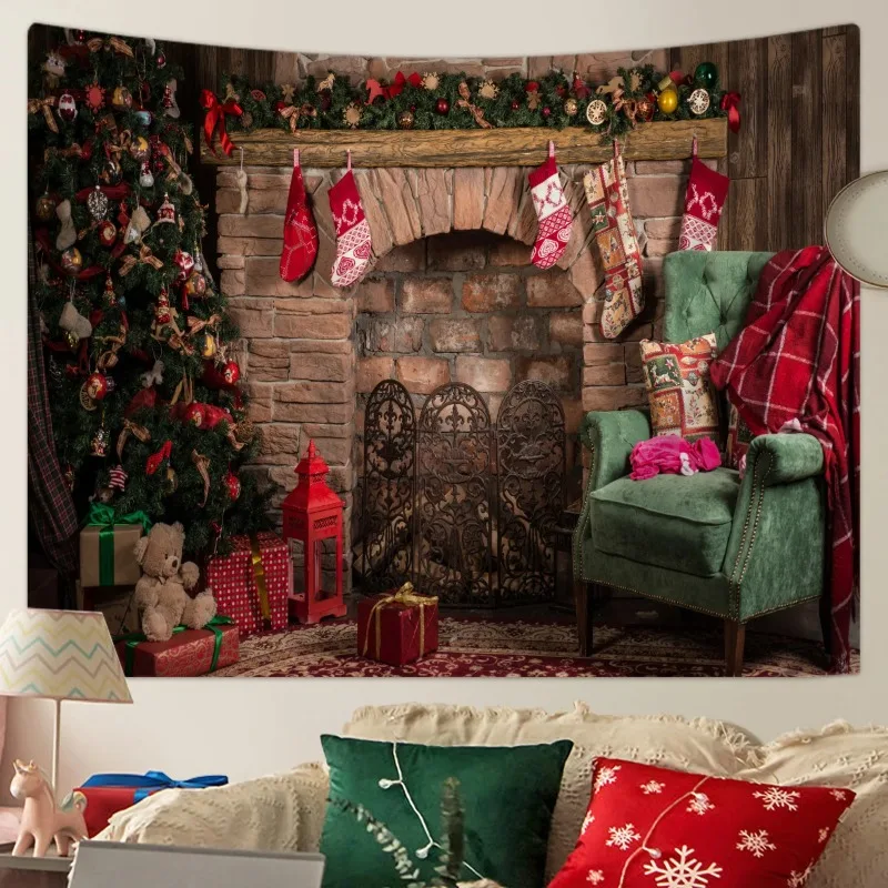 

1pc Christmas decorative tapestry, fireplace Christmas tree tapestry, Christmas event party photo decoration tapestry 180X320CM
