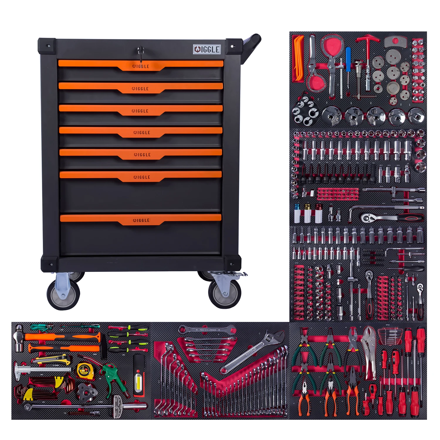 Juego de Herramientas de reparación de automóviles, caja de almacenamiento profesional con 7 cajones, carro, gabinete, 421 piezas