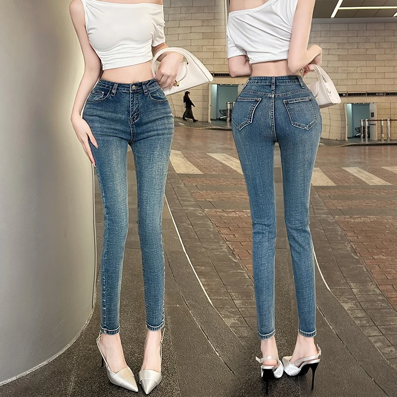 Comfortable High-Waist Slim Fit Jeans New Fashionable Women's Denim Pants Nine-Tenths Tight Bodycon Trousers by Seven Qiyi