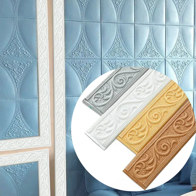 2.3m/90.55in 3D Wall Trim Line Skirting Border Self Adhesive Baseboard Wallpaper Wall Sticker For Living Room Home Decoration