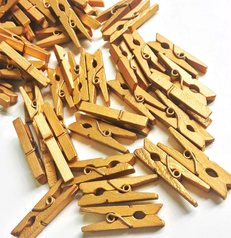 100'lü Gold Wooden Clothespins 2.5cm (10'lu Paket-1000 Piece)