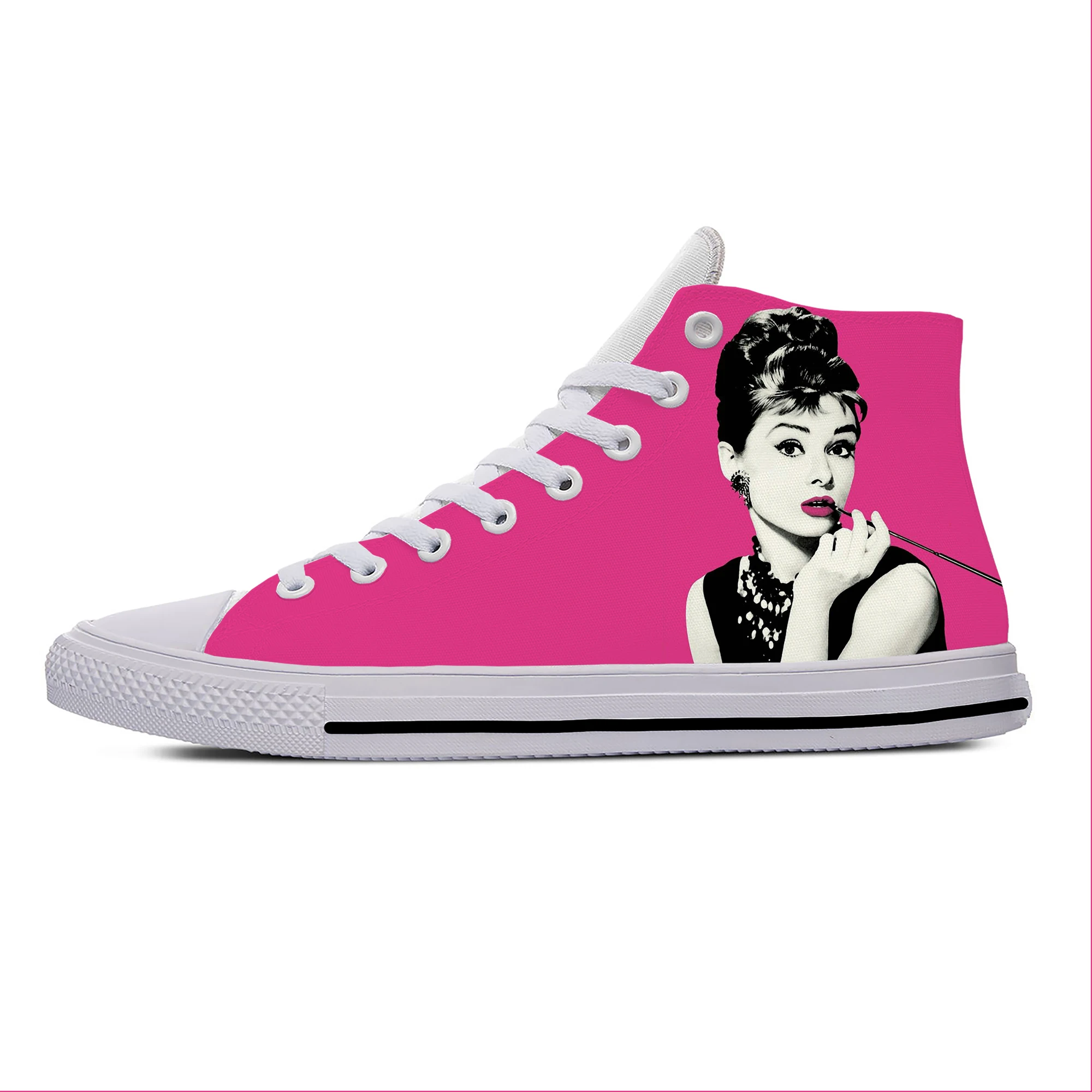 Movie Star Audrey Hepburn Cute Fashion Popular Casual Cloth Shoes High Top Breathable Lightweight 3D Print Men Women Sneakers