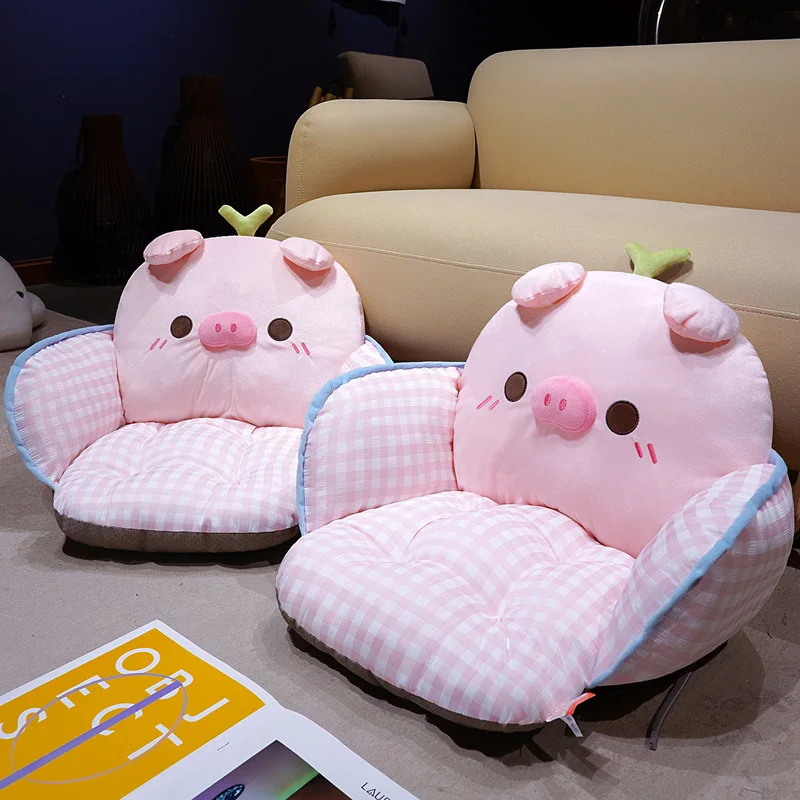 Pig Plush Seat Cushion Pink Sprout Semi Encircling Backrest Gingham Chair Pillow Soft Home Comfort Cushion Rest Chair Comfort Re