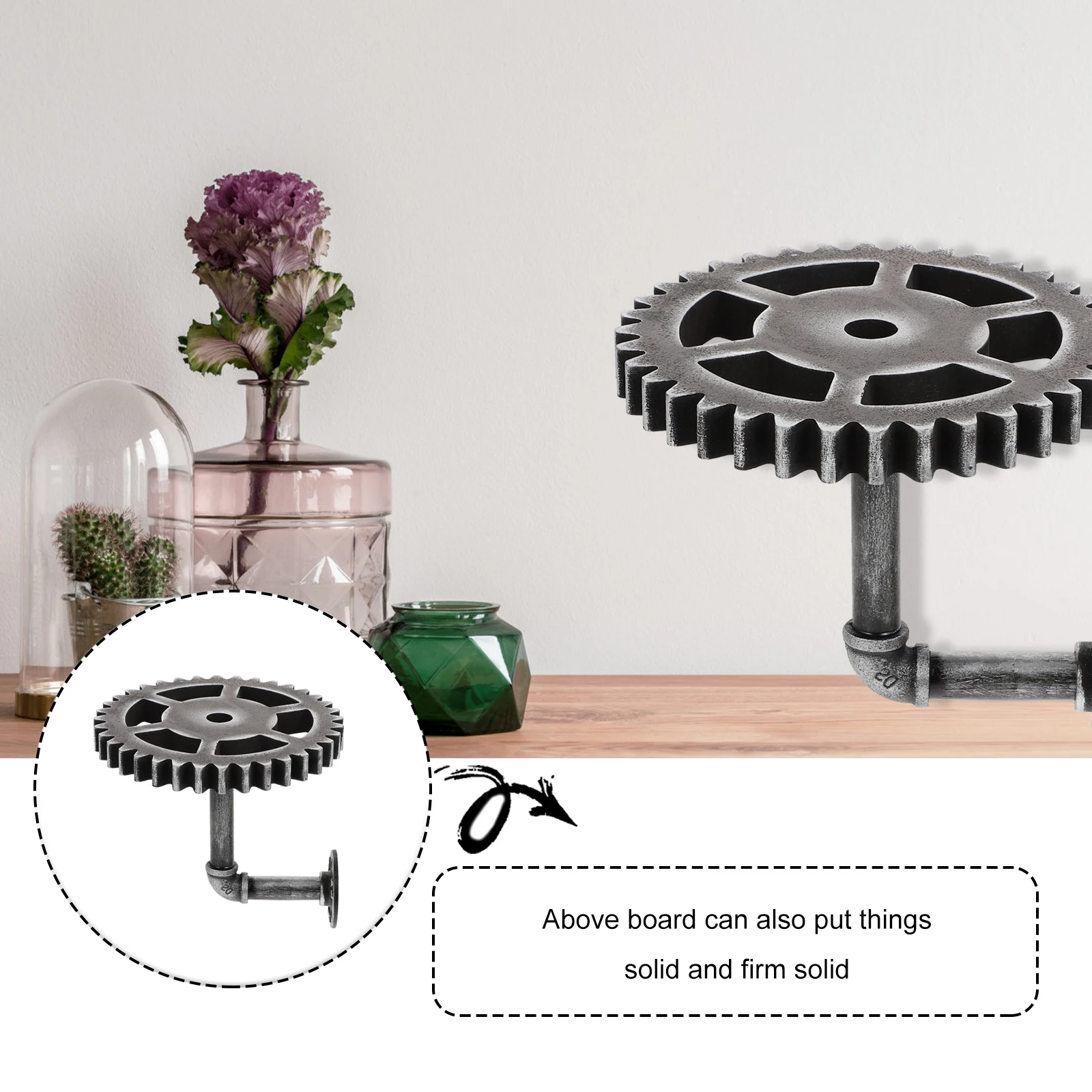 

Vintage Distressed Wall Decoration Storage Rack Steampunk Industrial Style Iron Pipe Rack Gear Design Wall Bracket Home Decor