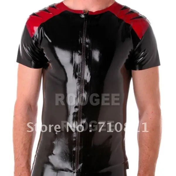 

fancy sexy rubber latex costume Rubber Latex Zip front t-shirt whole sales 10pcs /lot provide mix size and color