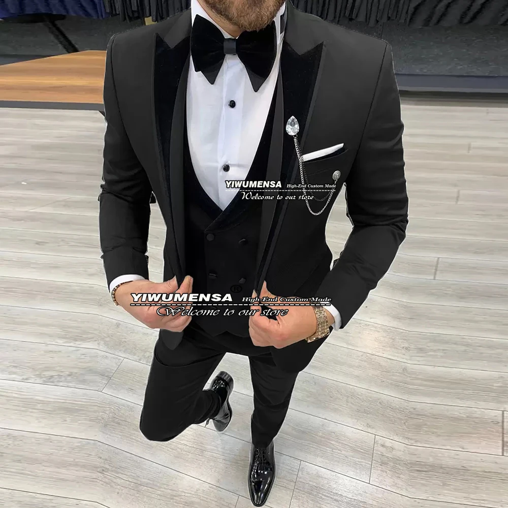 

Spring/Autumn Men Suits Black Formal Wedding Tuxedo Groomsmen Blazer Set 3 Pieces Jacket+Vest+Pants Smoking Business Party Dress