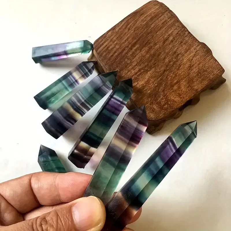 1pc Natural Fluorite Crystal Colorful Striped Fluorite - 1.57-2.76inch Quartz Crystal Stone Point Hexagonal Wand