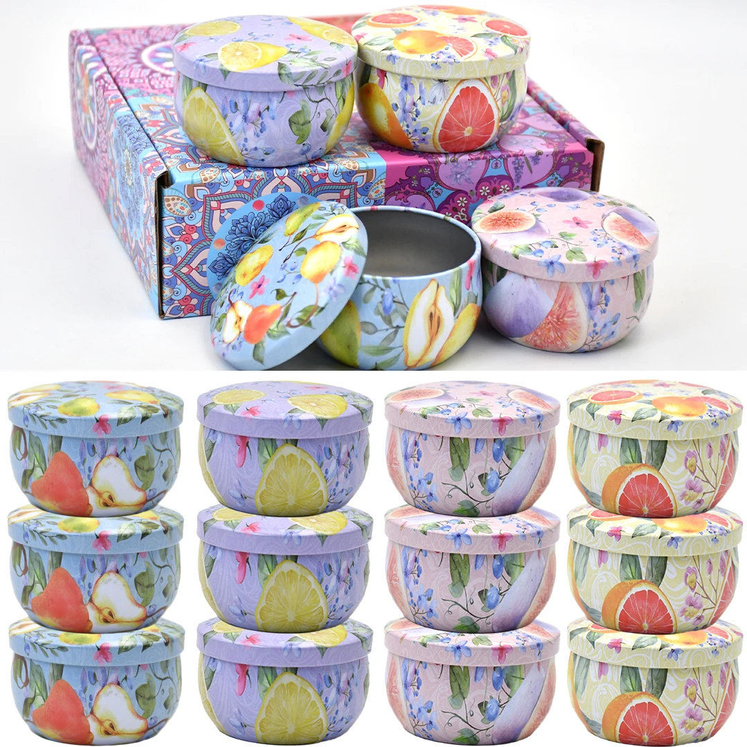Juego de 12 Latas Vacías para Velas, 4 Diseños Modernos con Tapas, Cada una con una Capacidad de 65 ml. Perfecto para la fabricación de velas pequeñas