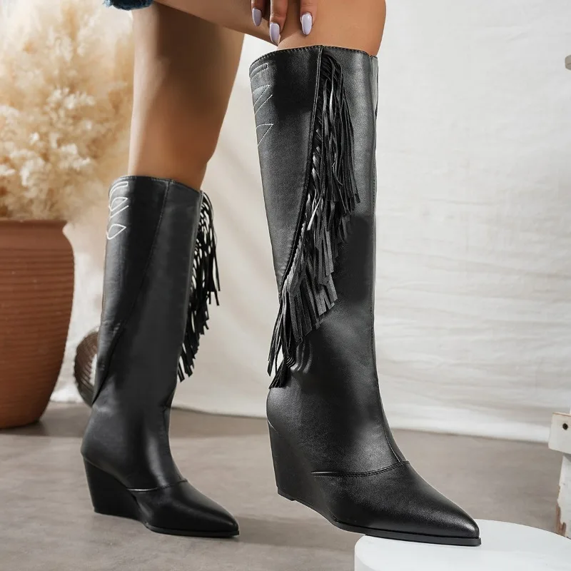 Pointed-toe Long Boots - New 2026 Autumn/winter Style - Wide Tube-style Pants with Slimming Straight Leg Cuffs view 2