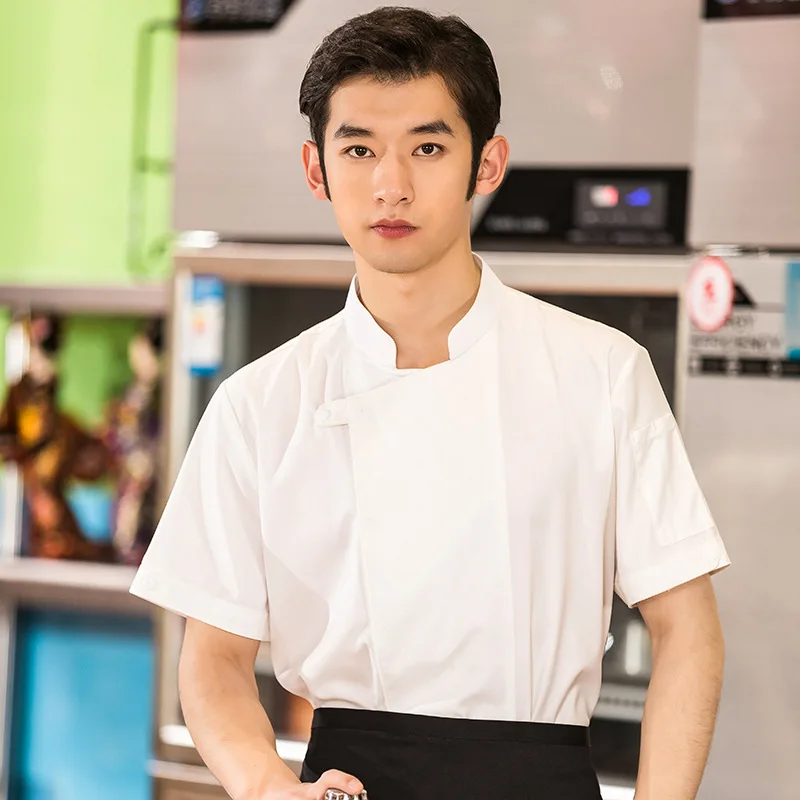 Chef Uniform ฤดูร้อนสไตล์จีน Breathable ห้องครัวสไตล์จีนแผ่นเคสผ้าเชฟ Chef Overalls ผู้ชาย Dining ฤดูร้อน Clot