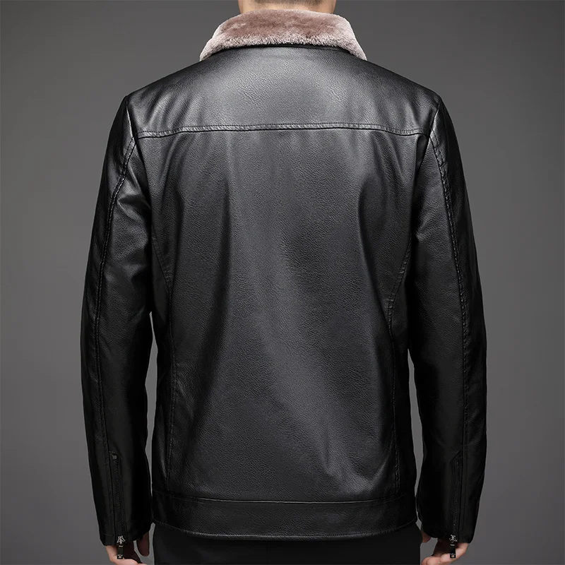 

Новая осенне-зимняя утепленная мужская кожаная куртка с флисовой подкладкой, повседневная приталенная верхняя одежда, мягкая кожаная байкерская куртка для мужчин