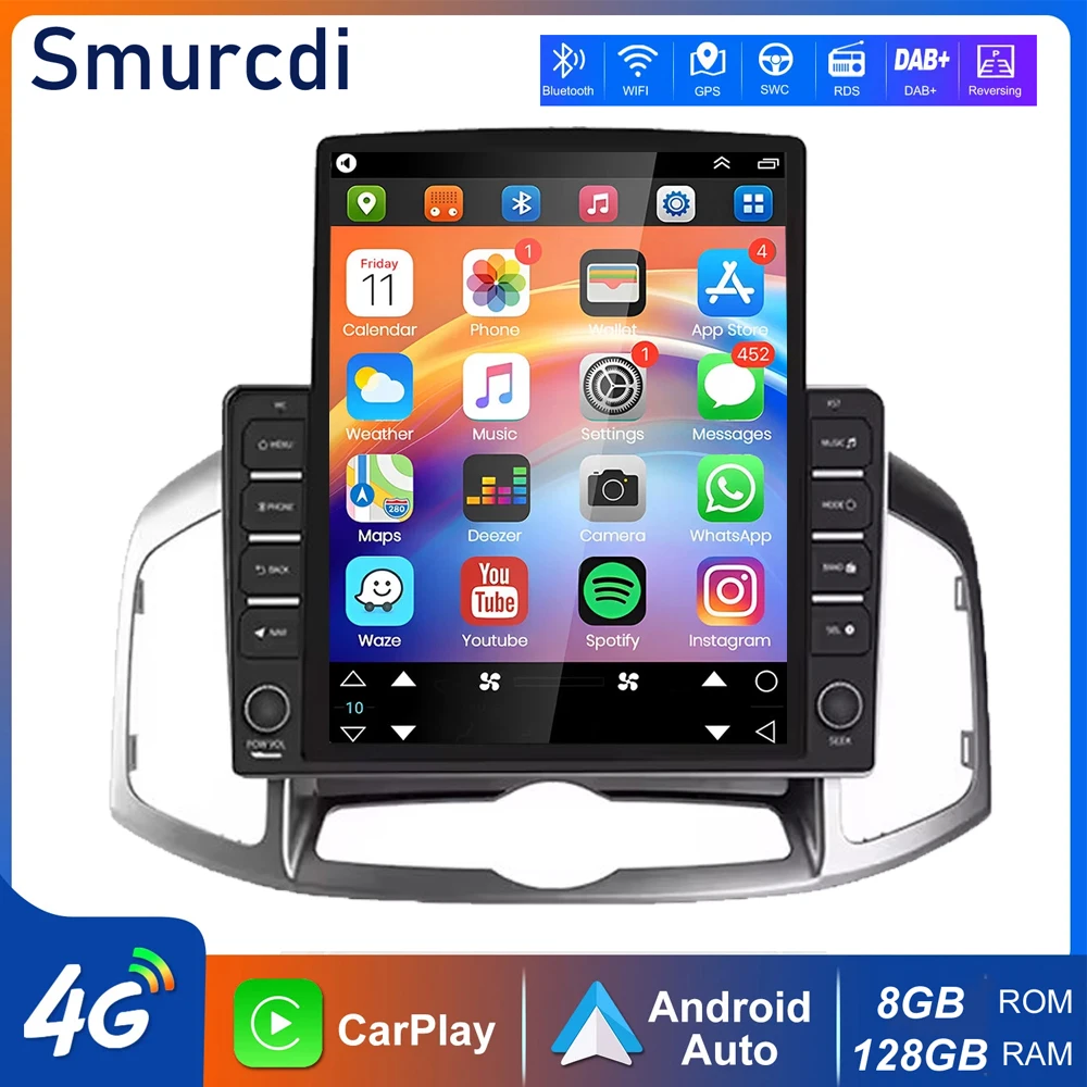 Radio Multimedia para Auto con Android 16 y Carplay de 9.7 Pulgadas para Chevrolet Captiva 1 2011-2016, Reproductor GPS, Navegación, Estéreo, 4G+Wifi, DSP