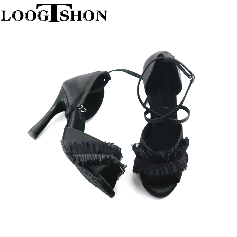 Loogtshon – chaussures de danse latine noires pour femmes, chaussures de danse Jazz, de mariage, talon cubain de 7.5 à 10cm