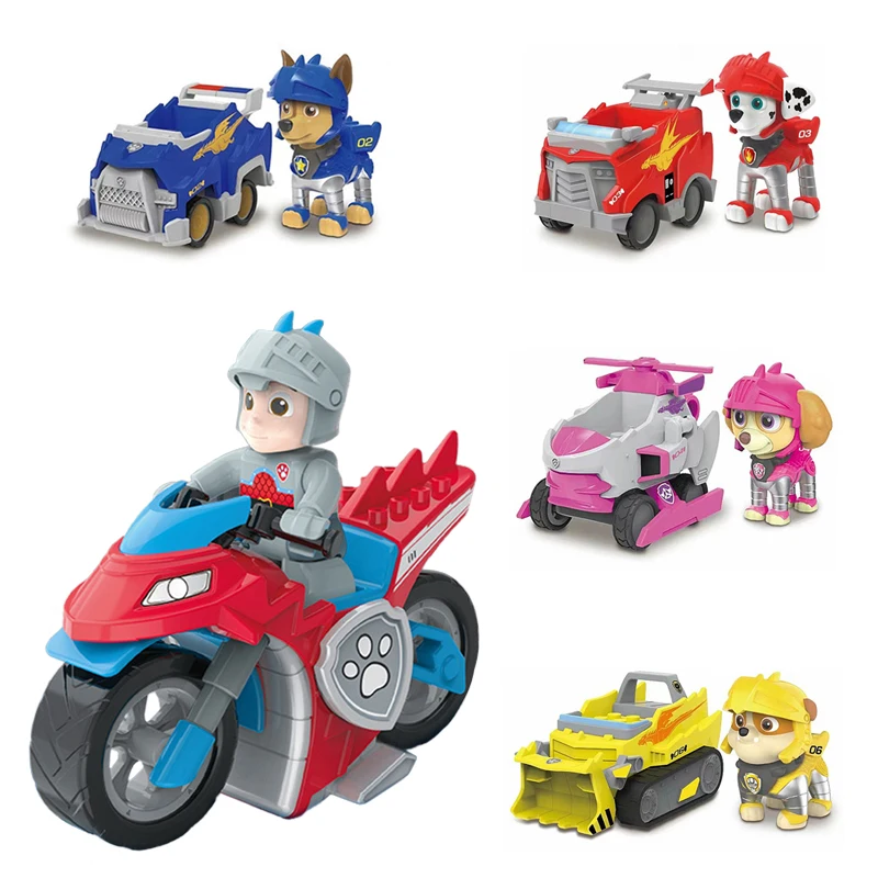 Paw Patrol Rescue Knights Building Block Toys Ryder Rubble Chase Skye Marshall Puppy Pull Back Car Anime Figure Child Toys Gifts