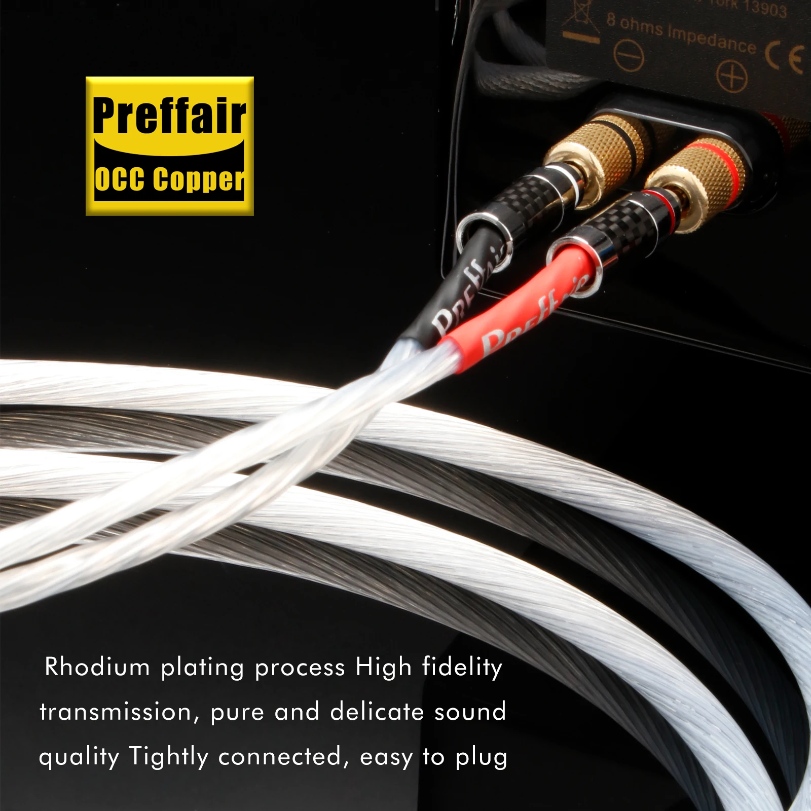 Preffair Hi-End 7N OCC Copper Silver Plated Audio Sigle-Wire Loudspeaker Cable Speaker Wire With Rhodium Plated Connector Plug