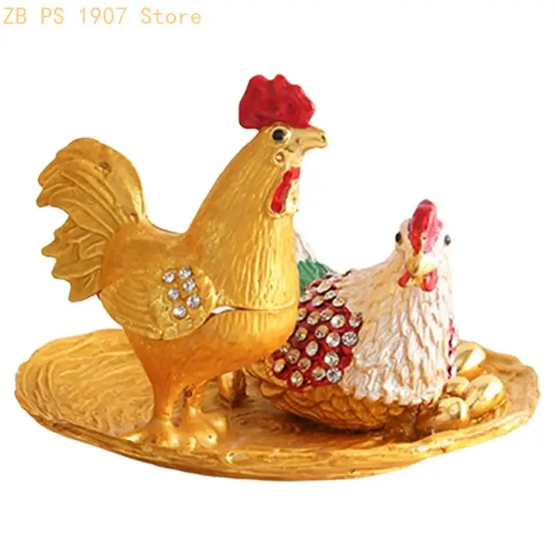 Elegant Rooster Jewelry Box Handcrafted Home Decorative Ornament Alloy Texture Suitable for Ring Necklace Storage 55KA
