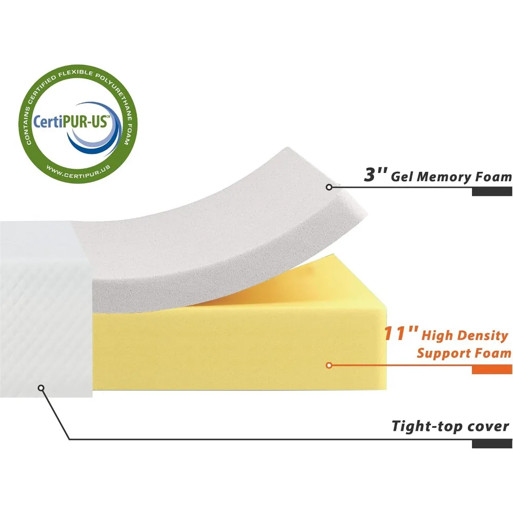 مرتبة إسفنجية ميموري فوم من جل التبريد بحجم مزدوج مع غطاء لتخفيف الضغط ونوم مريح ومتوسط الصلابة