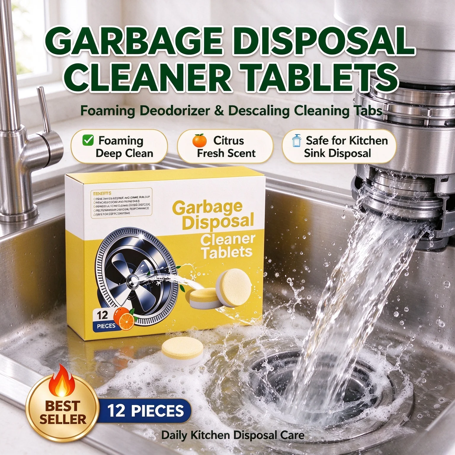 Foaming Garbage Disposal maintenance Tablets Kitchen Sink Drain Pipe Descaling Cleaning Kitchen Drain Odor Eliminator Tablets