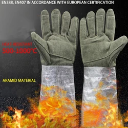 EN388 EN407 1000 Degree Industrial Thermal Insulation, Fire Retardant And Flame Retardant Aramid Knitted Fabrics Fiber Gloves