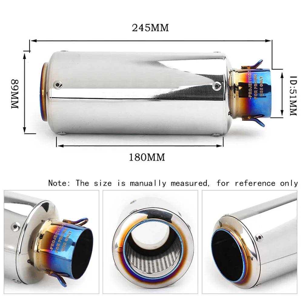 Motorcycle Exhaust Muffler 51MM 60MM Racing Exhausts Pipe Kit Glossy Tail Tube For XMAX125 FZS150 CBR125R NK400 450SRS GSXS125