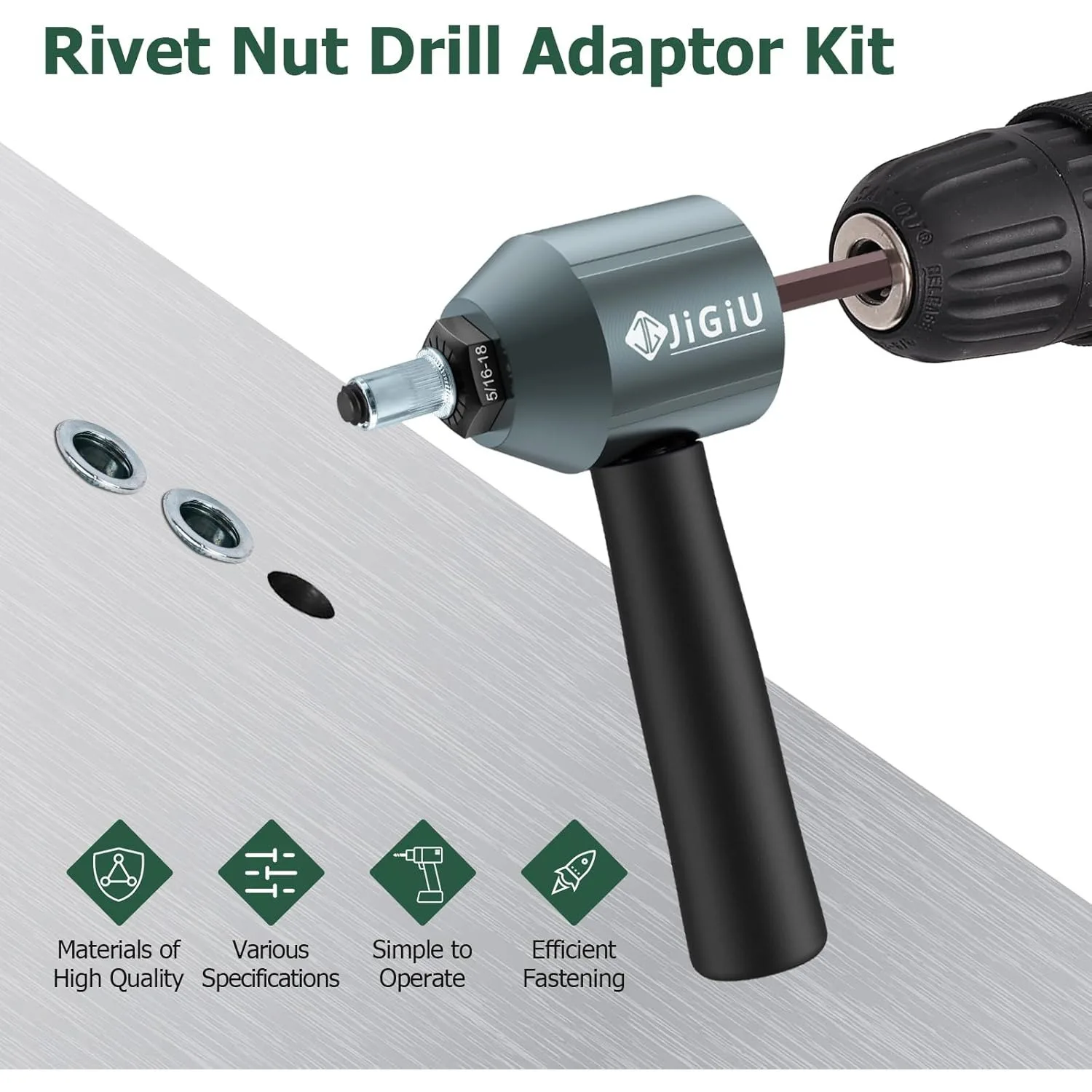 Cordless Rivet Nut Drill Adapter Tool Kit with 11 Mandrels 100PCS Nuts Electric Rivet Gun Adapter for Auto Maintenance DIY