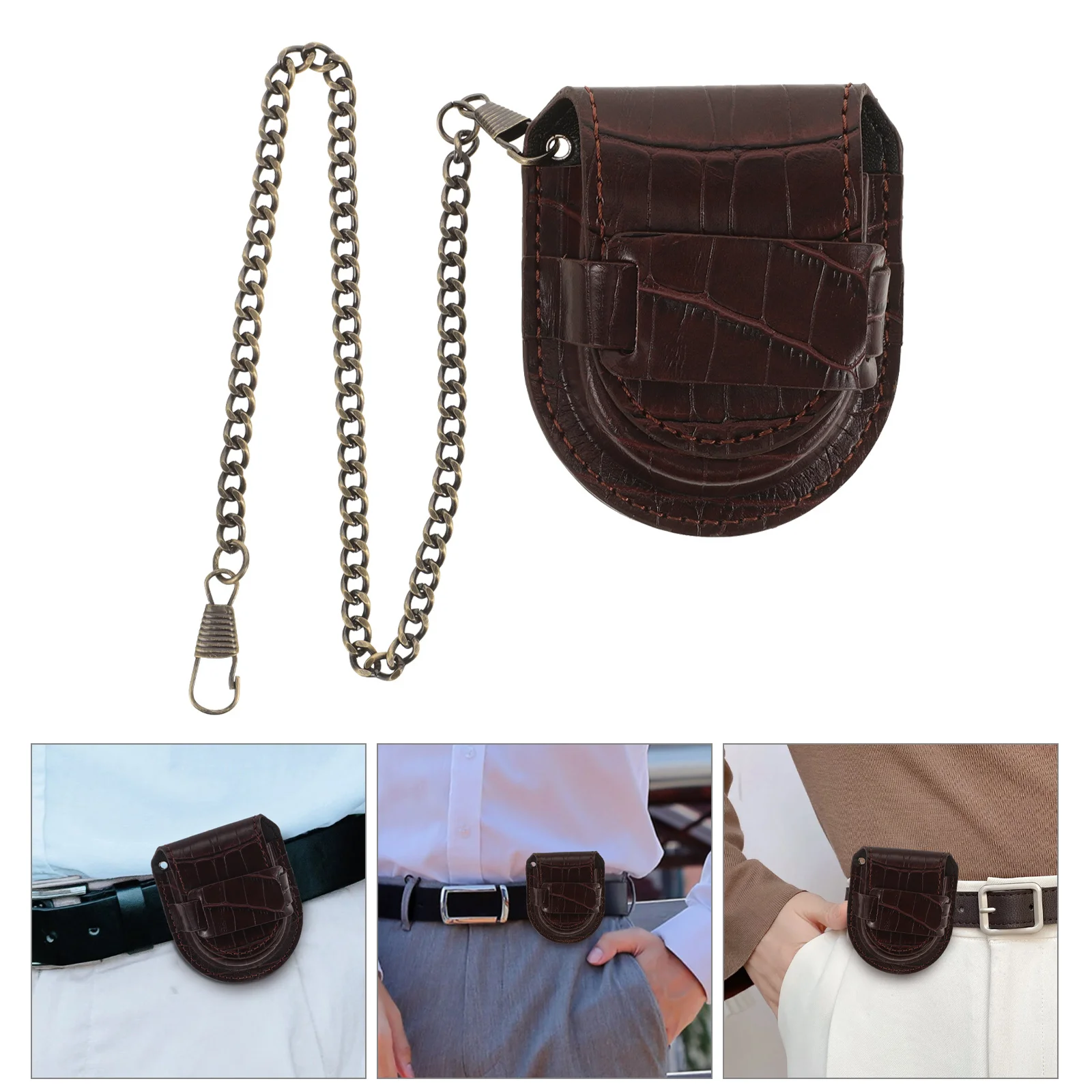 

Vintage Pocket Pu Brown Retro Waist Belt Holder Hidden Compartment Storage Accessory Durable Protector Display Box Fob Chain
