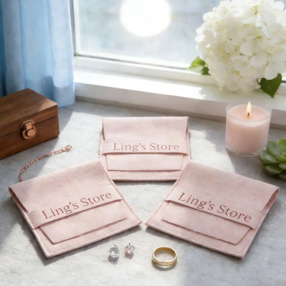 

50pcs Custom Logo Name Print Microfiber Jewelry Rings Necklace Organizer Gift Bags Wedding Favor Candy Goodie Bag Small Business