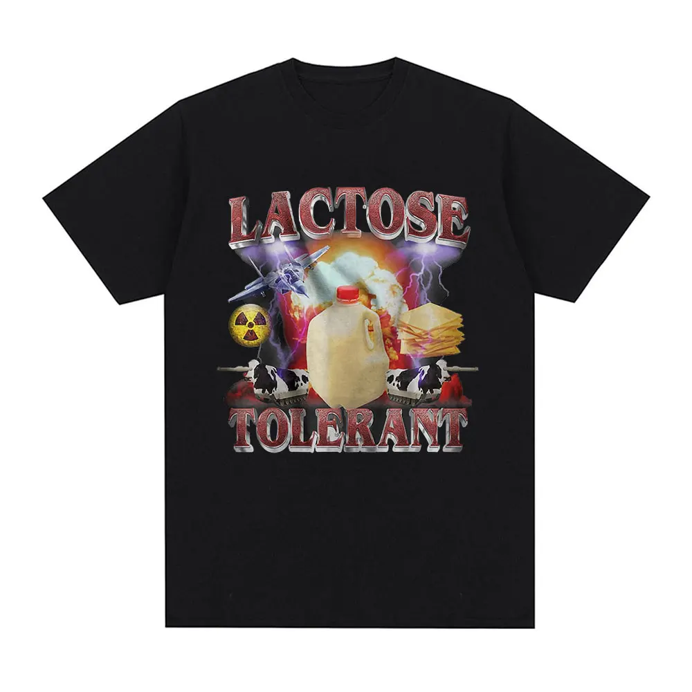 Lactose Tolerant Graphic T-Shirt Men\'s Vintage Fashion Cool Short Sleeve T-shirts 100% Cotton Casual Oversized T Shirts Clothes