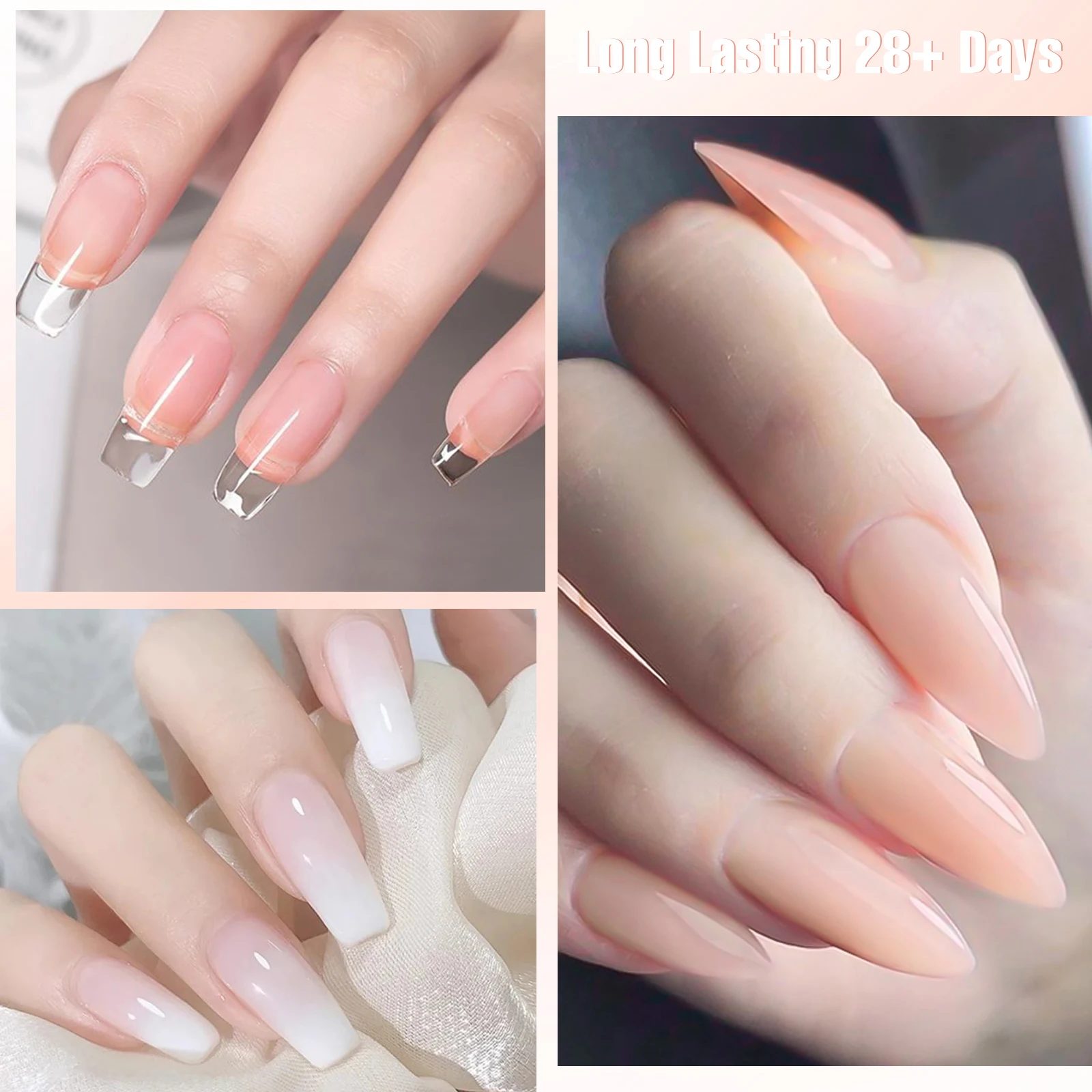 8 قطع/مجموعة جل أظافر سريع البناء مع معطف علوي وأدوات أظافر، أبيض حليبي شفاف، سهل تمديد الأظافر، فيرنيس LED بالأشعة فوق البنفسجية #4