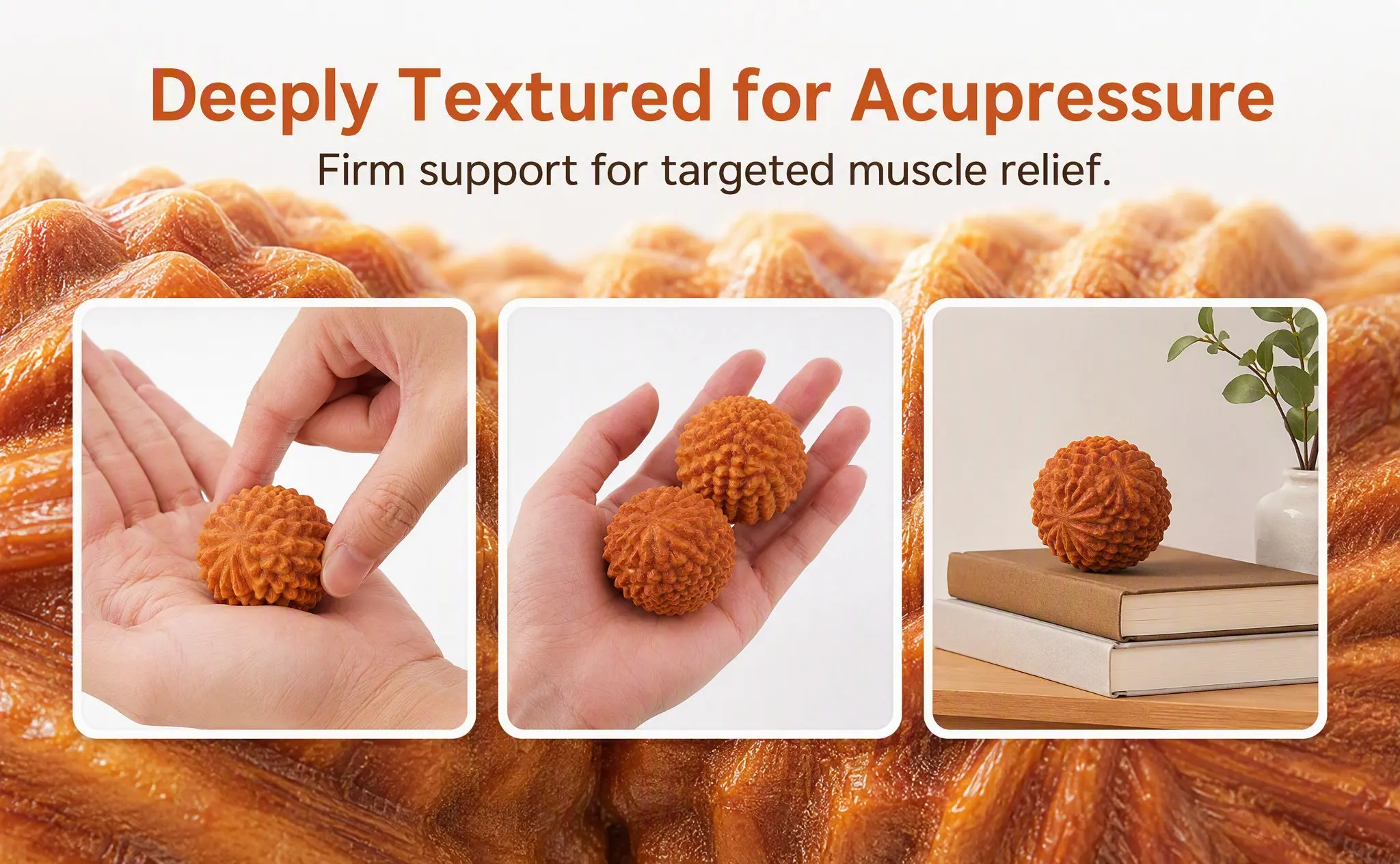2Pcs Durian-Shaped Fitness Balls Wood Hand Massage Rolling Acupoint Massager Hand Exercise Tool Wood Craft Home Decoration