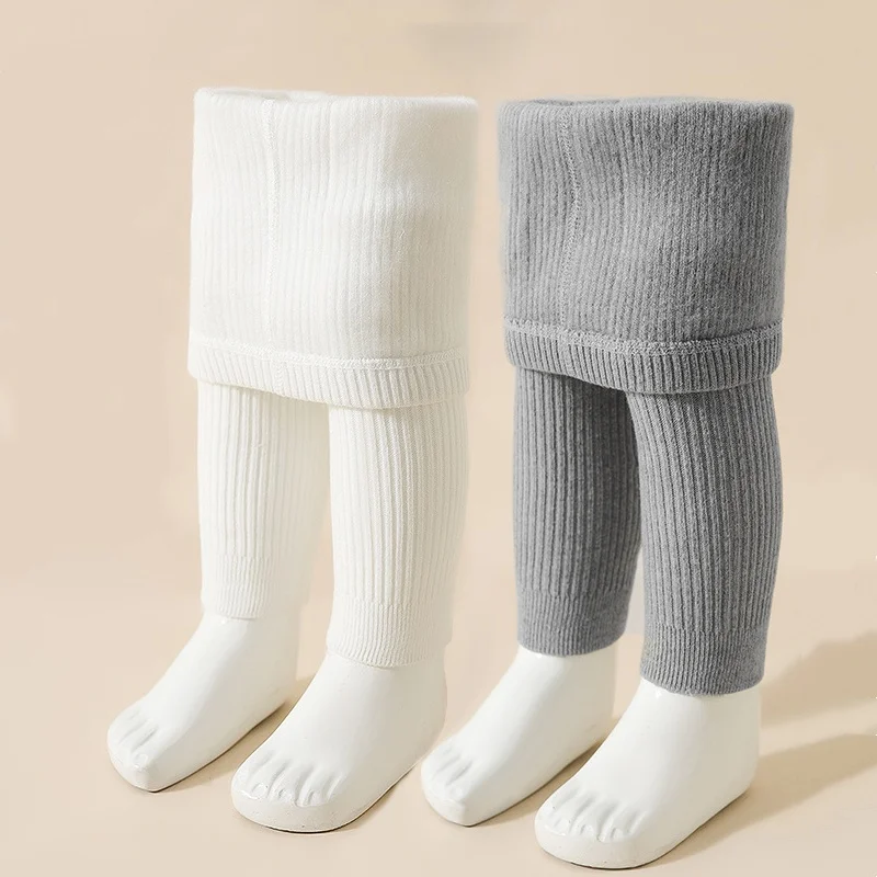 Girl's Thermal Leggings Autumn Winter Velvet High Waist Kids Leggings Solid Simple Warm Children Ankle-length Pants For Girls