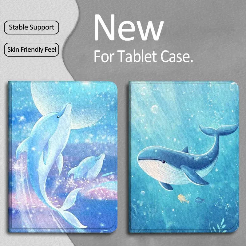 

Cute Blue Whale Underwater For Apple iPad Pro Air 13 2 7th 6th 2025 M2 M3 M4 M512.9 13 inch Foldable Tablet Case Gift
