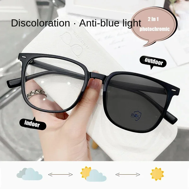 Photochrome Anti-Blaulicht-Brille für Männer und Frauen, Vintage Blaulichtresistente Brillen, quadratischer Brillenrahmen, Chamäleon-Brille