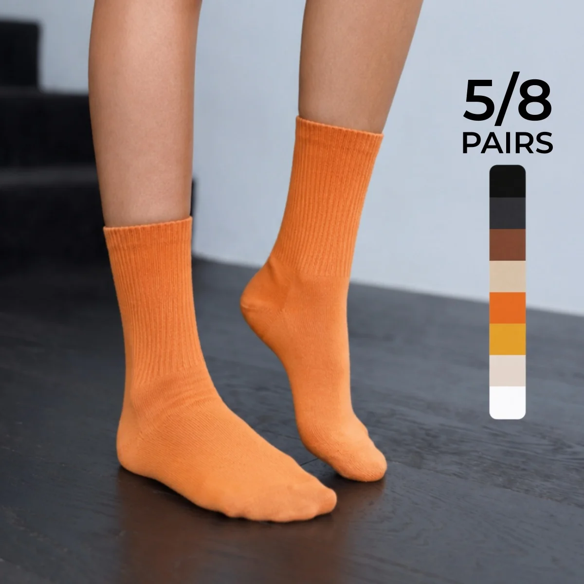 5/8 Pairs of Multi-Colored Women's Mid-Calf Socks, Solid Colors Black and White, Moisture-Wicking, Skin-Friendly, Breathable, Fresh, Comfortable, Gentle, Elegant, for Spring, Summer, and Autumn
