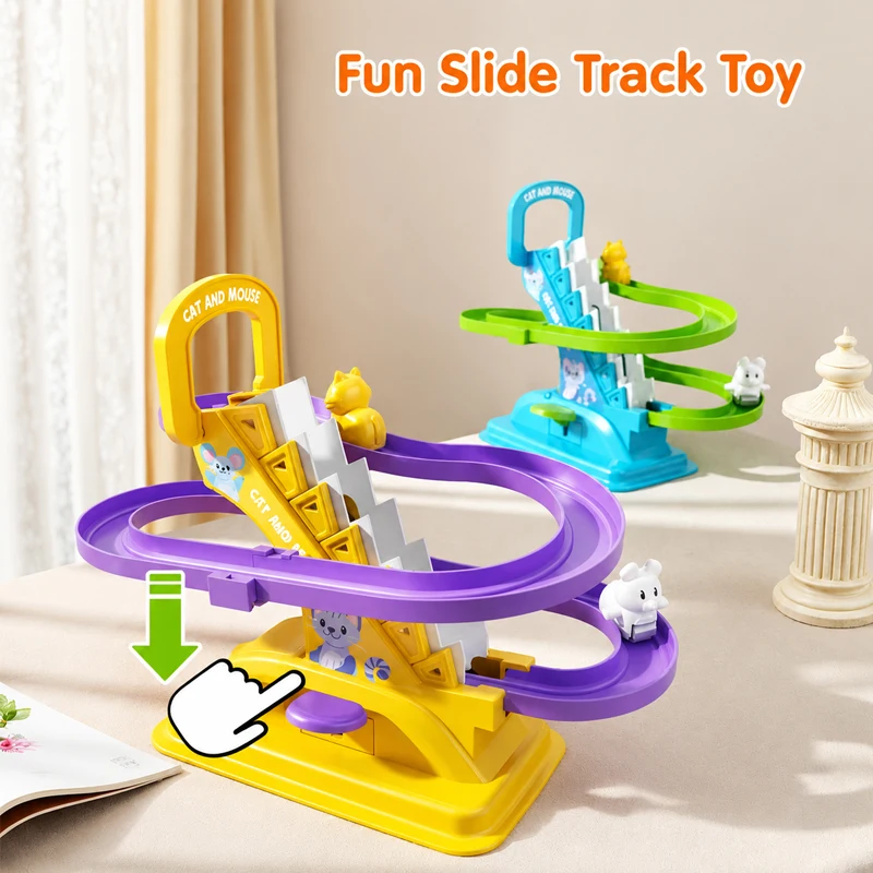 KNYYSECQ Children's cat and mouse climbing stairs slide toys boys and girls fun sliding puzzle solving parent-child interaction