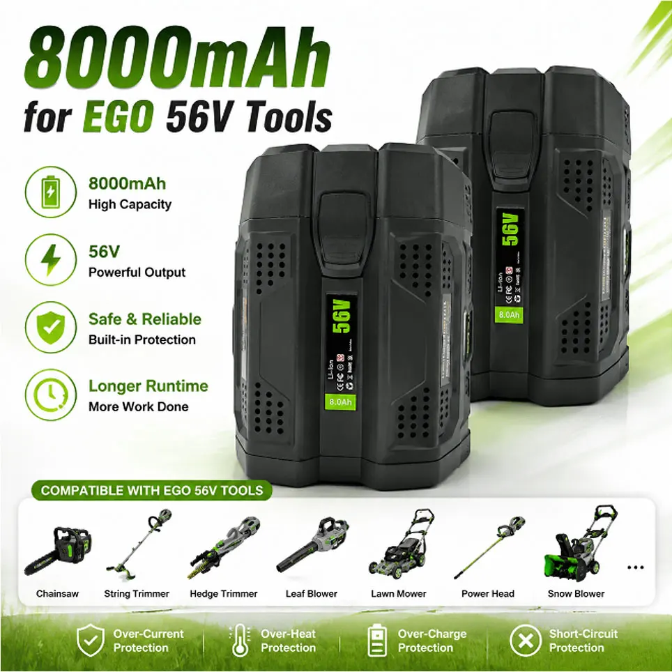 56V 8000mAh Hochleistungs-Lithium-Ersatzakku für EGO BA2800, Kompatibel mit BA2800T BA4200 BA4200T BA1400 BA5600T & Allen EGO 56V Akku-Elektrowerkzeugen