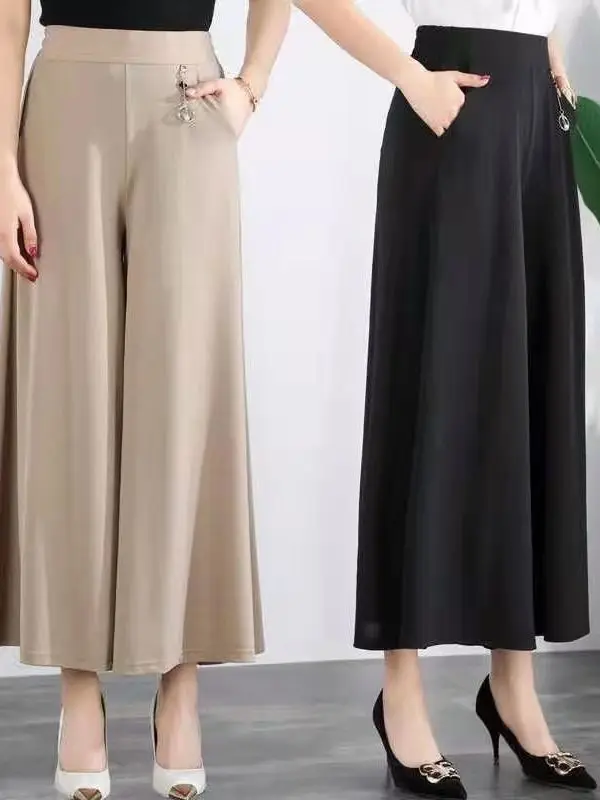 

Superb Summer Value plus Size Thin Nine-Piece Skirt Pants Elastic Waist Casual High Waist Polyester Fiber Daily Wide Leg Pants
