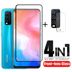 4-in-1 For Vivo Y30 Glass For Vivo Y30 Tempered Glass Full Glue Cover HD Phone Film Screen Protector For Vivo Y50 Y30 Lens Glass