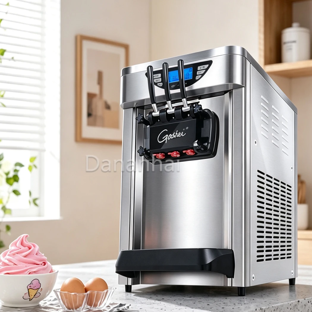 Desktop 3‑Nozzle Soft Serve Ice Cream Machine Commercial Gelato Maker for Restaurant Food Kiosk
