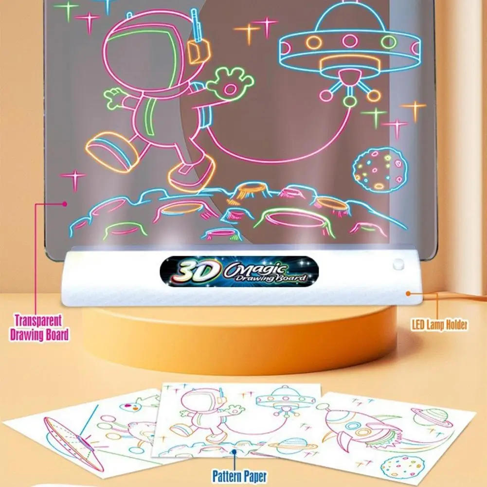 3DマジックLEDお絵かきパッド 子供用 カラフルな宇宙 海 恐竜 光るお絵かきボード 知育玩具 クリエイティブおもちゃ 成長する遊び相手