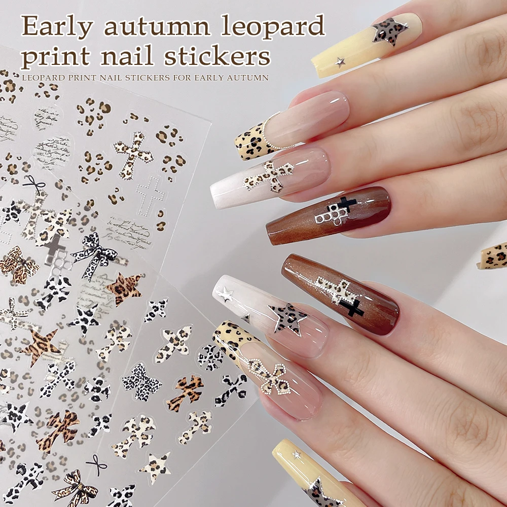 1 قطعة ثلاثية الأبعاد أنيقة ليوبارد طباعة ملصقات الأظافر عالية الجودة عبر ستار الشارات المألوف مانيكير الفن تصميم مسمار ديكور لوازم