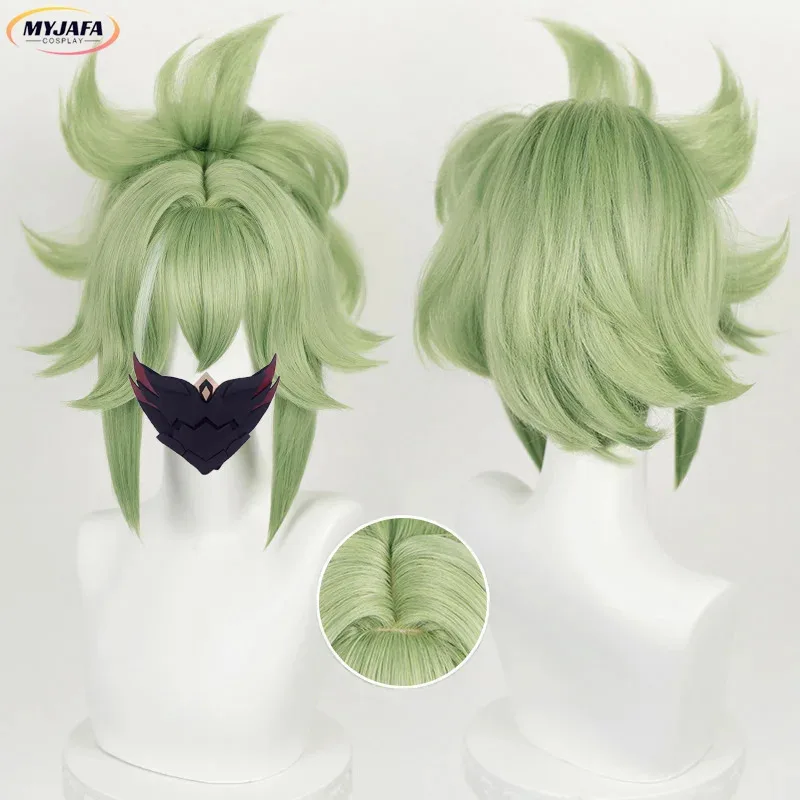 2025 Kuki Shinobu juego de Cosplay cuero cabelludo verde claro con cola de caballo pelo sintético resistente al calor pelucas de Anime + gorro de peluca